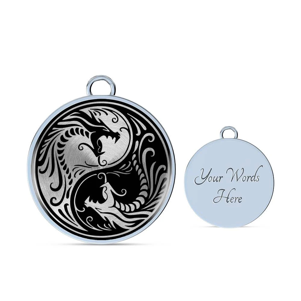 Yin Yang Bracelet Dragon Spiritual Tai Chi Personalized Engraved Silver Circle